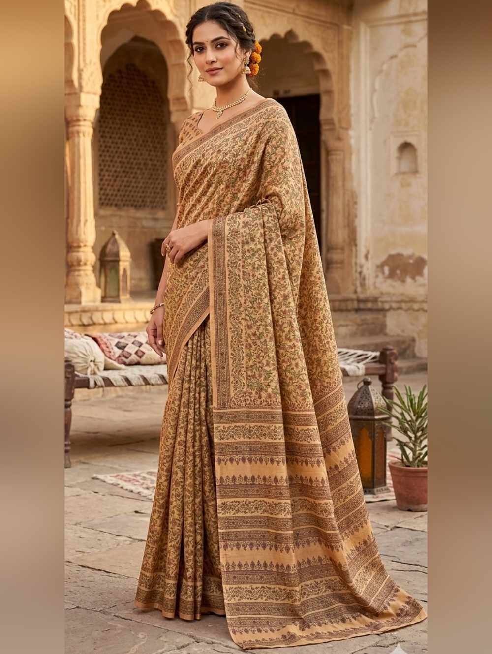 Women Pure Tussar Silk Sanganeri Handblock Print Saree Handloom Party Festive